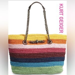 KURT GEIGER LONDON Chelsea Rainbow Raffia Open Top Convertible Straw Tot…